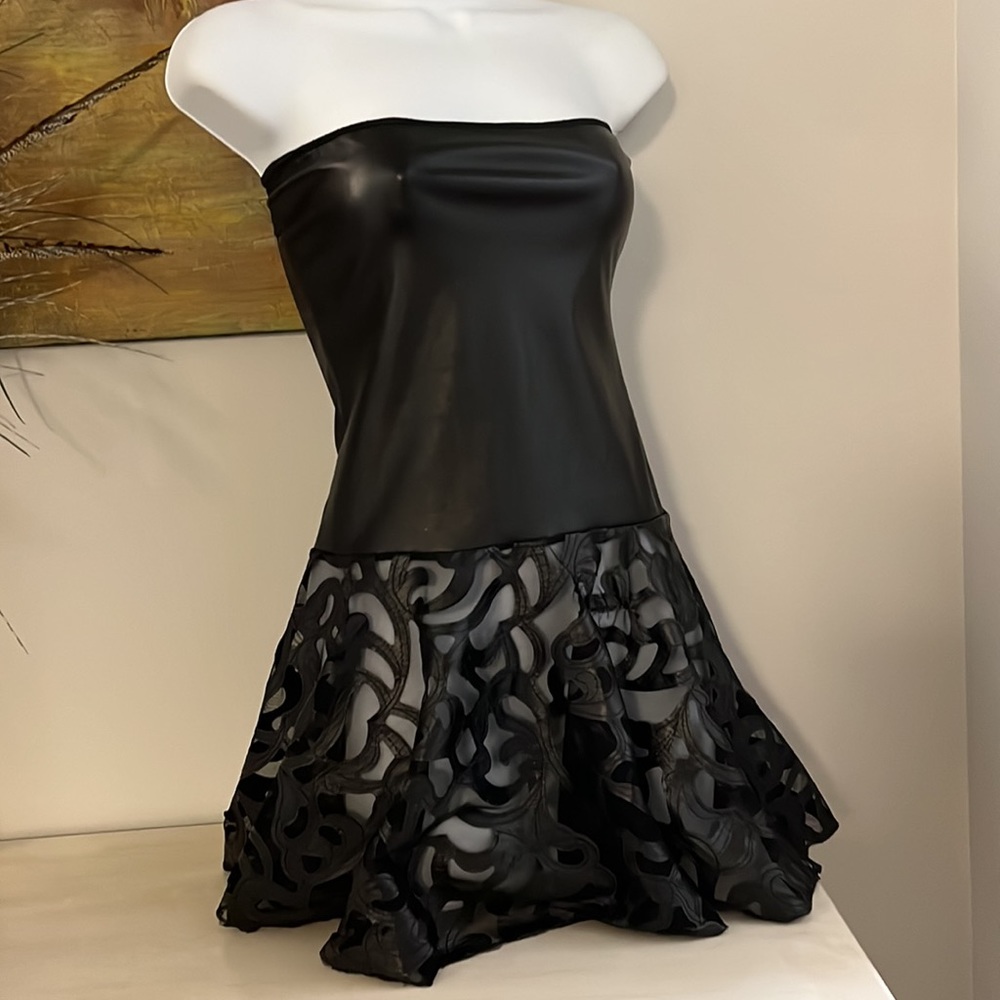 Sexy Wet Look Faux Leather Micro Mini Dress